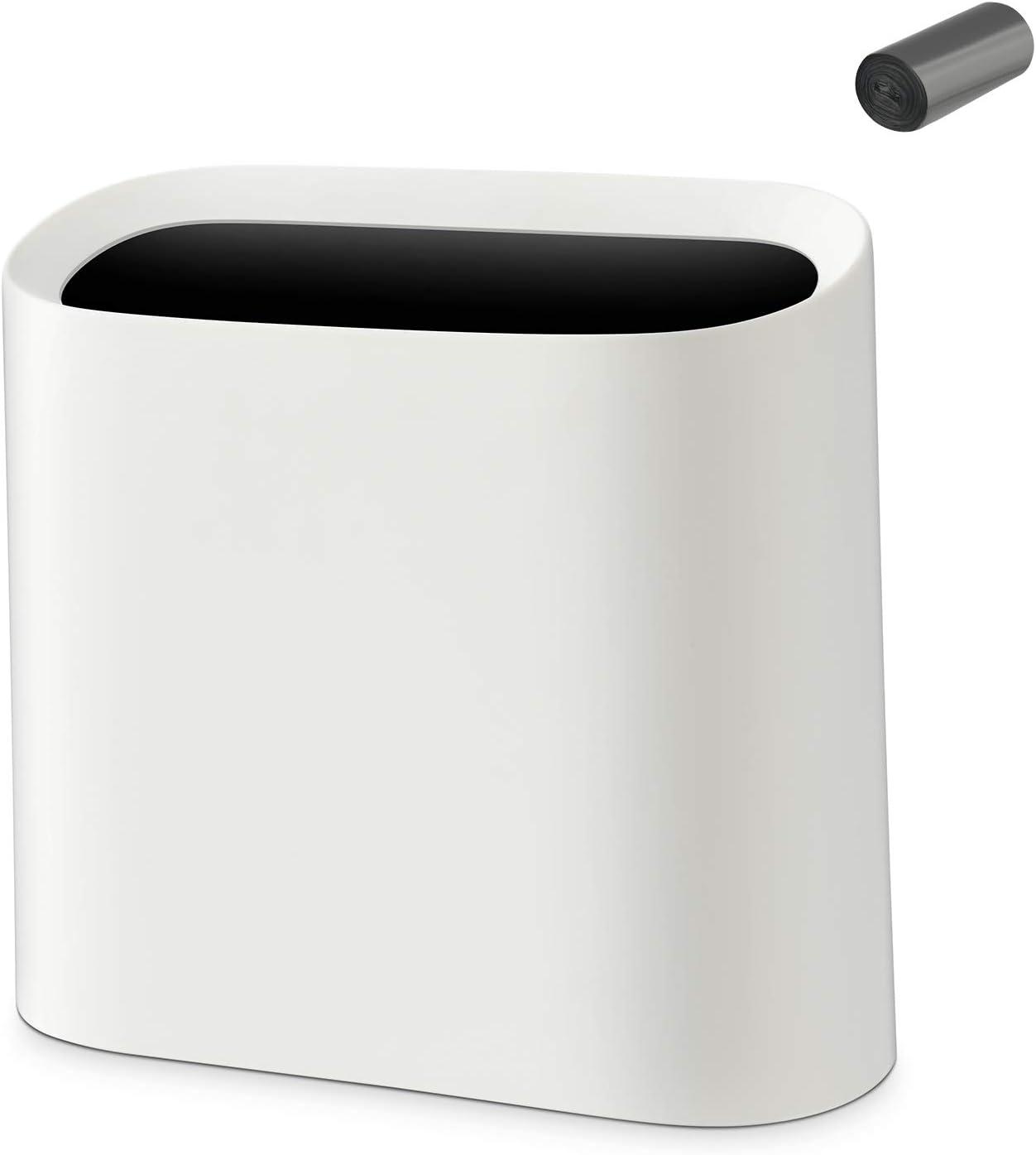 Slim White Rectangular Plastic Bathroom Trash Can