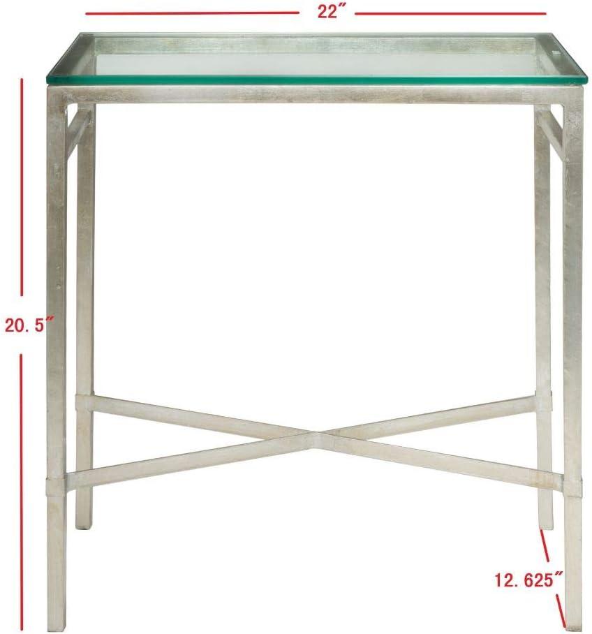 Viggo Antique Silver Glass Side Table - AMH8300B - Silver/Glass - Safavieh Couture