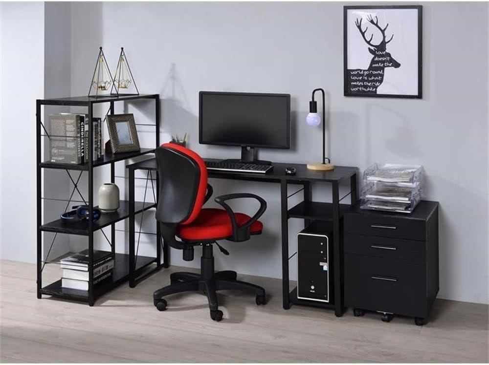 Vadna Black Wood and Metal Writing Desk with Shelves