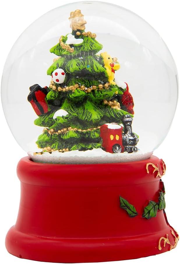 Festive Red and Green Musical Christmas Tree Water Globe