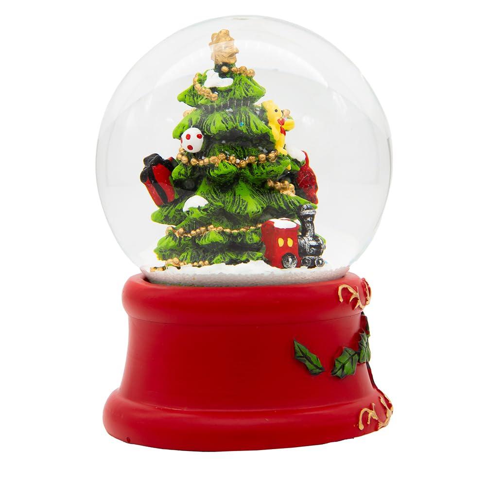 Festive Red and Green Musical Christmas Tree Water Globe