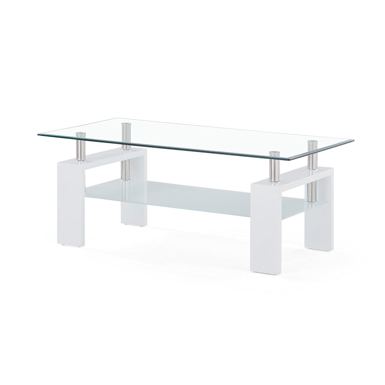 Global Furniture Rectangle Glossy White Coffee Table with Clear Glass Top