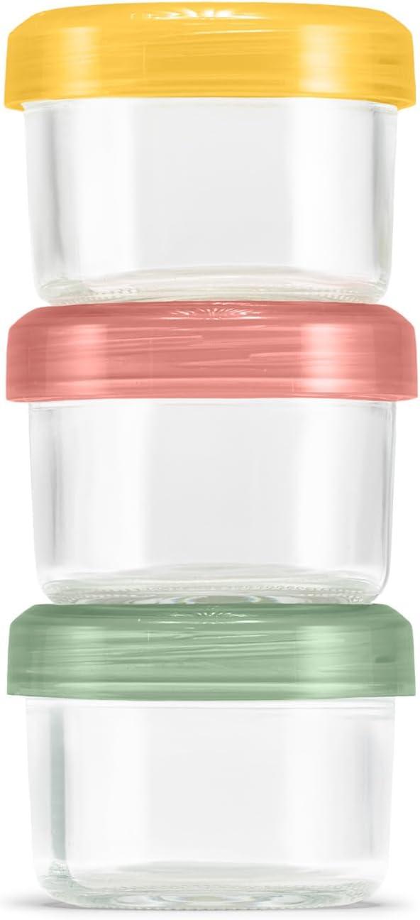 Ello 6pc Glass Condiment Color Lock Food Storage Container Set: Microwave & Oven Safe, Multicolored Lids
