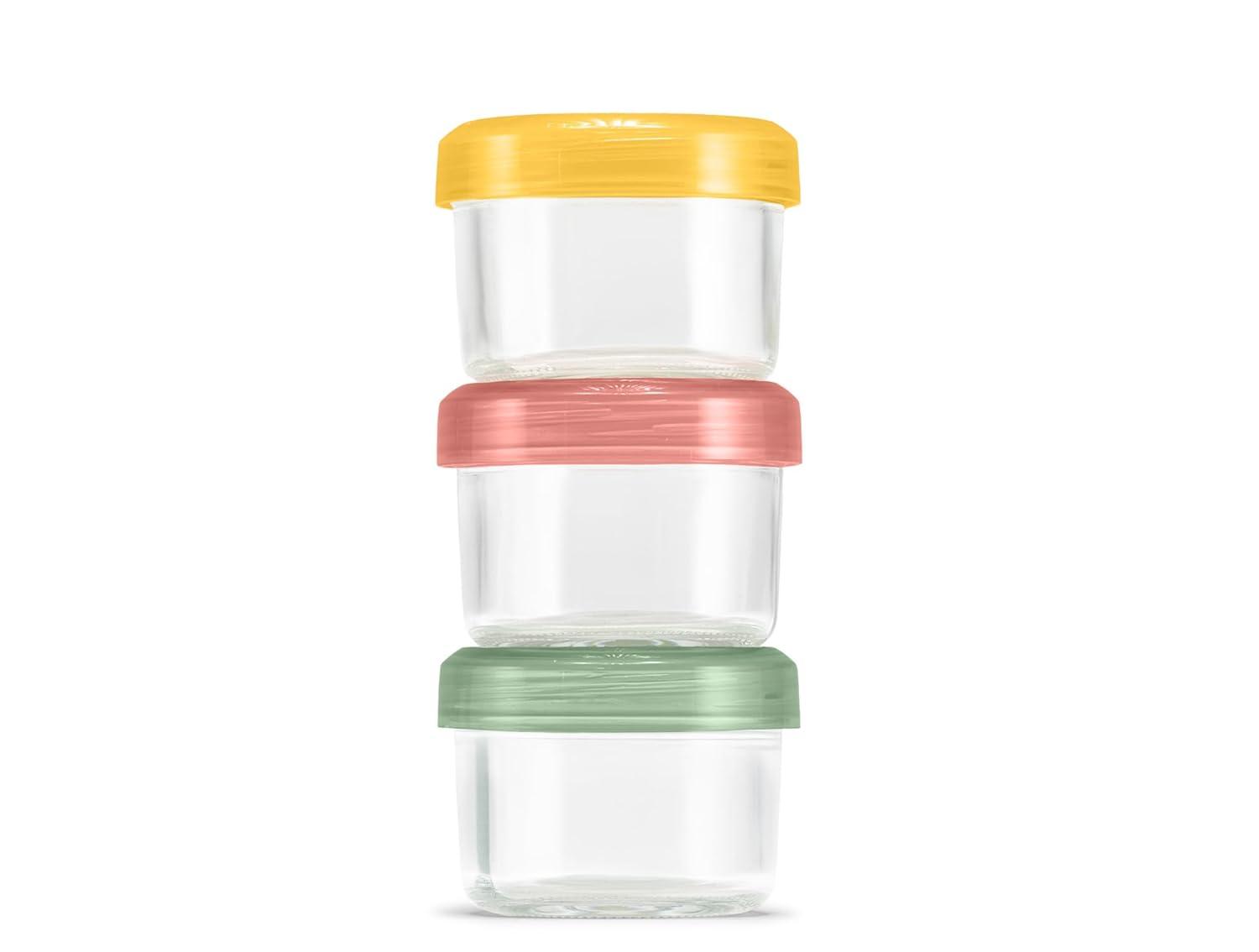 Ello 6pc Glass Condiment Color Lock Food Storage Container Set: Microwave & Oven Safe, Multicolored Lids