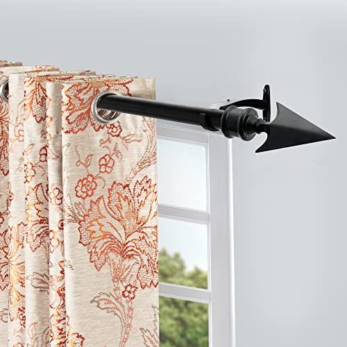 Deco Essential 66 to 120 inches Extendable Curtain Rod for Windows with Flat Arrow Finials (3/4" Diameter, Black)