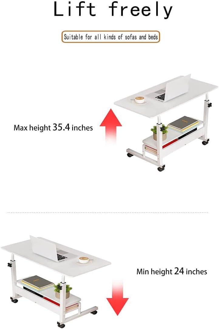 Adjustable Table Student Computer Portable Home Office Furniture Small Spaces Sofa Bedroom Bedside Desk Learn Play Game Desk on Wheels Movable with Storage Desk Size 31.5 * 15.7 Inch,White D