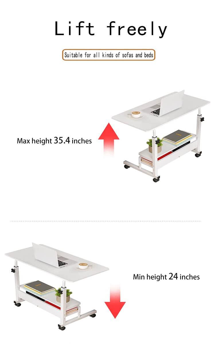 Adjustable Table Student Computer Portable Home Office Furniture Small Spaces Sofa Bedroom Bedside Desk Learn Play Game Desk on Wheels Movable with Storage Desk Size 31.5 * 15.7 Inch,White D