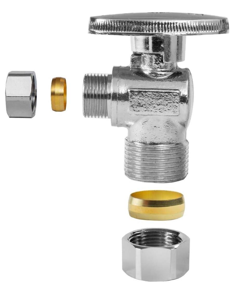 (10Pcs) EZ-Fluid 5/8" OD Comp x 3/8" OD Comp Angle Stop Valve Water Shut Off Ball Valve 1/4 Quarter Turn Heavy Duty Chrome Brass