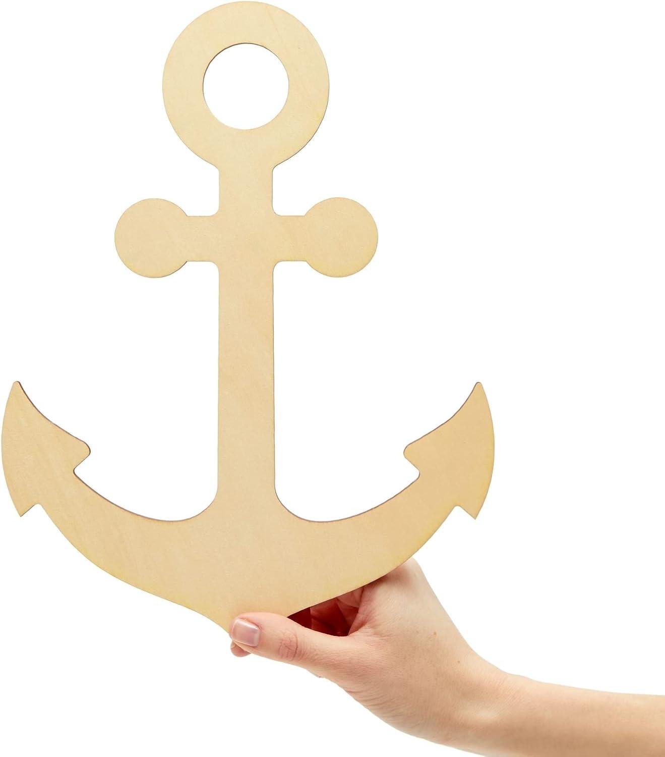 6 Pack Unfinished Wooden Anchors for Crafts, Nautical Wood Cutouts for DIY Projects, Nautical Decor (11.6 x 8.8 In)