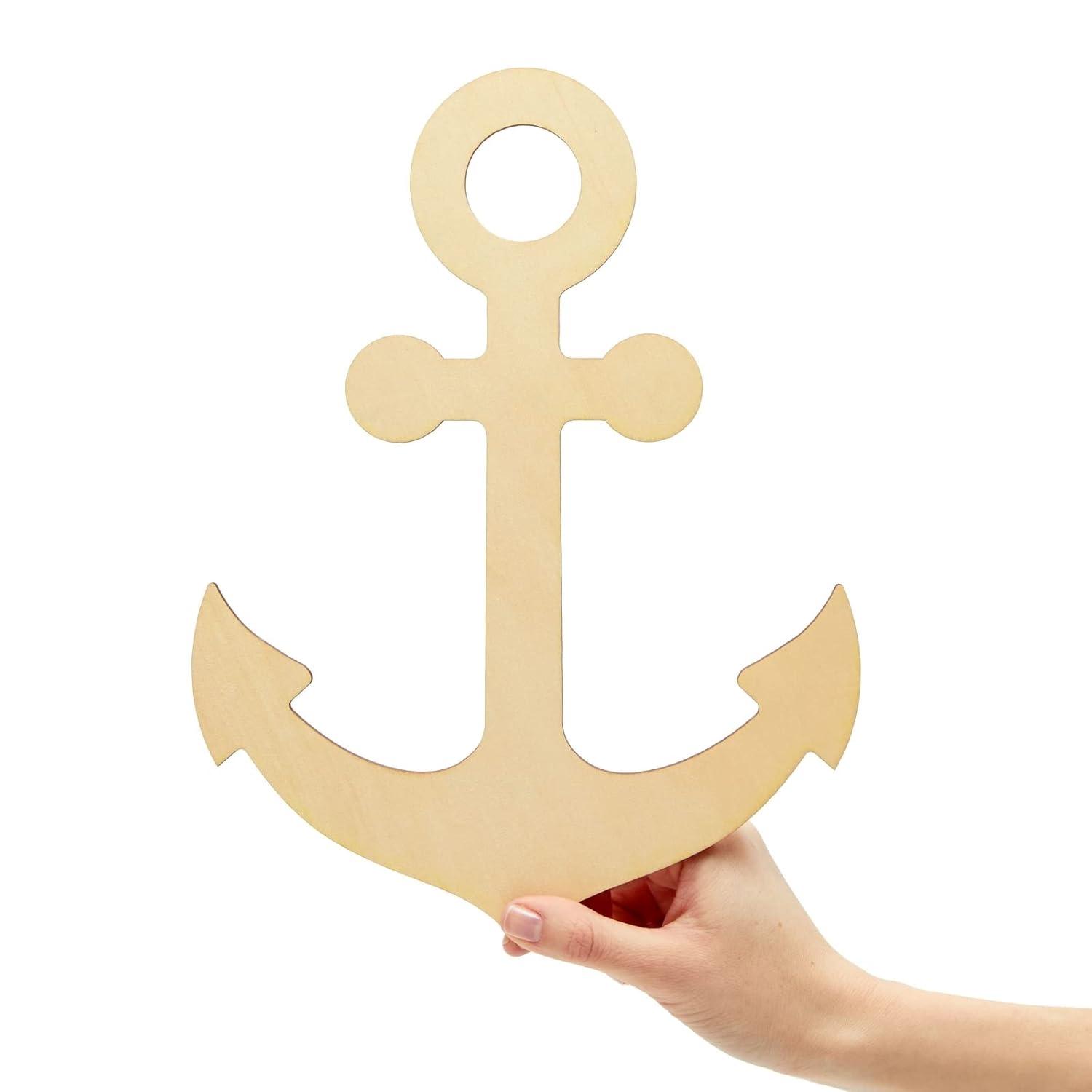 6 Pack Unfinished Wooden Anchors for Crafts, Nautical Wood Cutouts for DIY Projects, Nautical Decor (11.6 x 8.8 In)