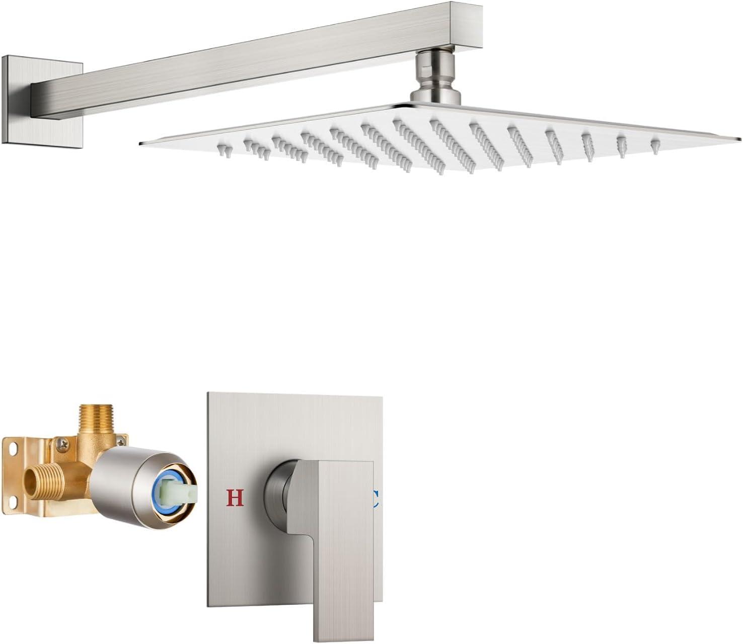 AWZTOO 10 Inch Wall Mount Shower System WIth Rough-in Valve Bathroom Shower Faucet Modern Rainfall Shower Head Combo Set Brushed Nickel Brushed,