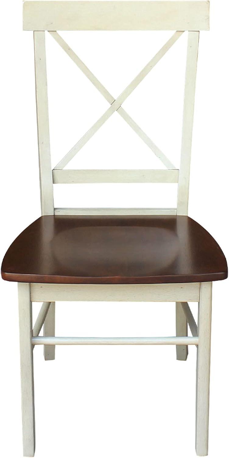 Set of 2 X Back Chairs with Solid Wood Seats Antiqued Almond/Espresso - International Concepts: Hardwood High Back Dining Furniture