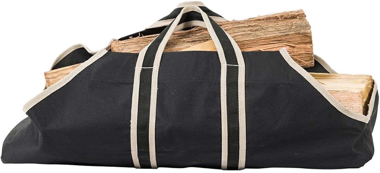 Modern Ember Modern Ember Black Log Carrier Bag - Lightweight Waxed Canvas with Nylon Webbing Handles