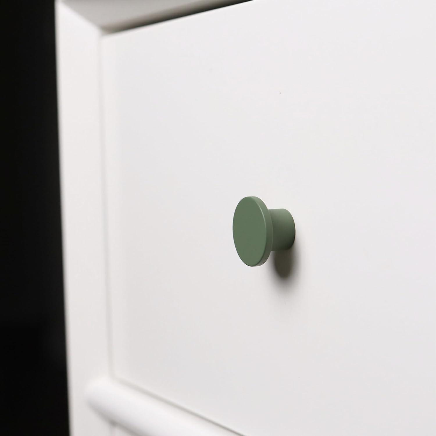 Olive Green Matte Aluminum Round Cabinet Knob with Mounting Hardware