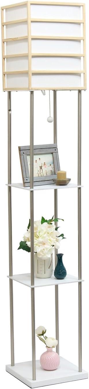 Elegant Designs 60" Metal Etagere Floor Lamp, Light Wood