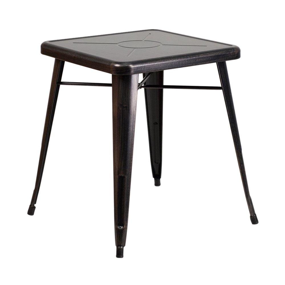 Flash Furniture Commercial Grade 23.75" Square Black Metal Indoor-Outdoor Table Set with 2 Stack Chairs