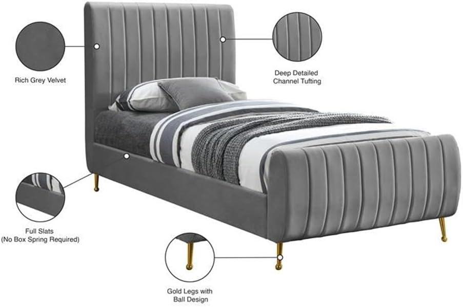 Meridian Furniture Zara Contemporary Gray Velvet Queen Bed