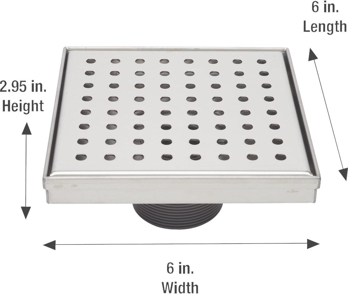 6" Square Shower Drain with Zero Pattern Grate