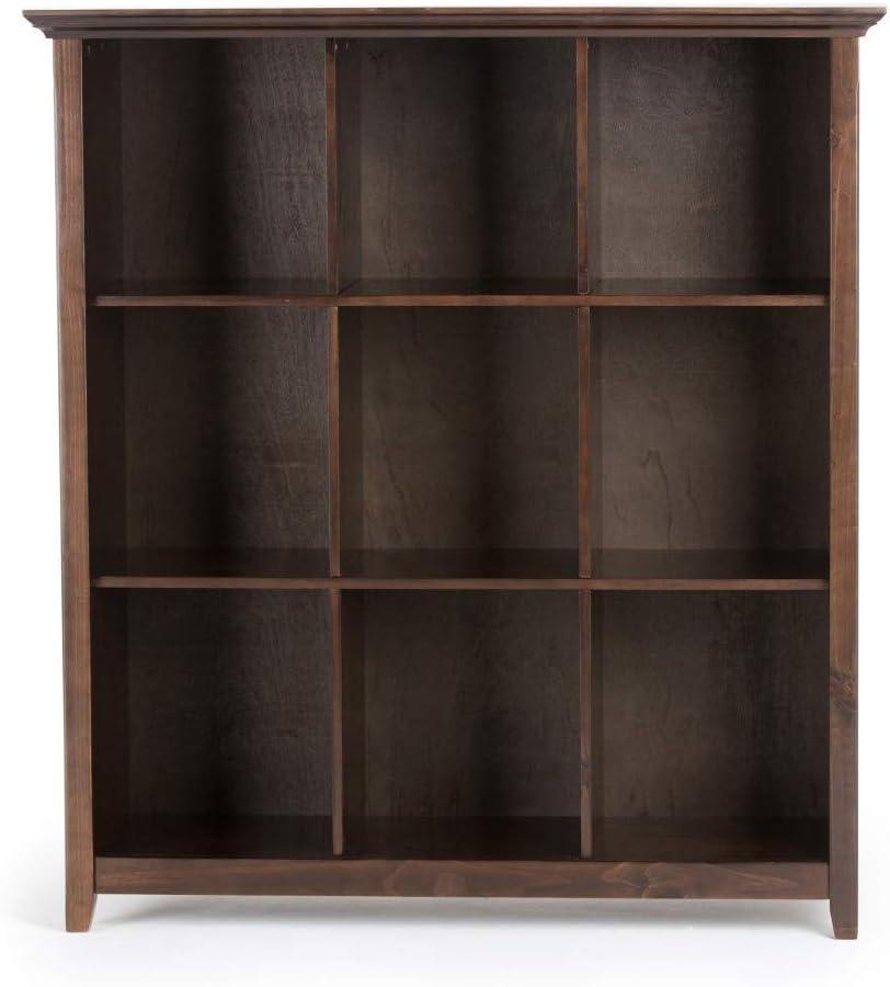 SIMPLIHOME Acadian SOLID WOOD 48 inch x 44 inch Rustic 9 Cube Bookcase and Storage Unit in Brunette Brown with 9 Shelves  for the Living Room  Study and Office