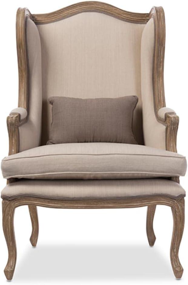 Majestic Beige Wingback Handcrafted Wood Accent Chair