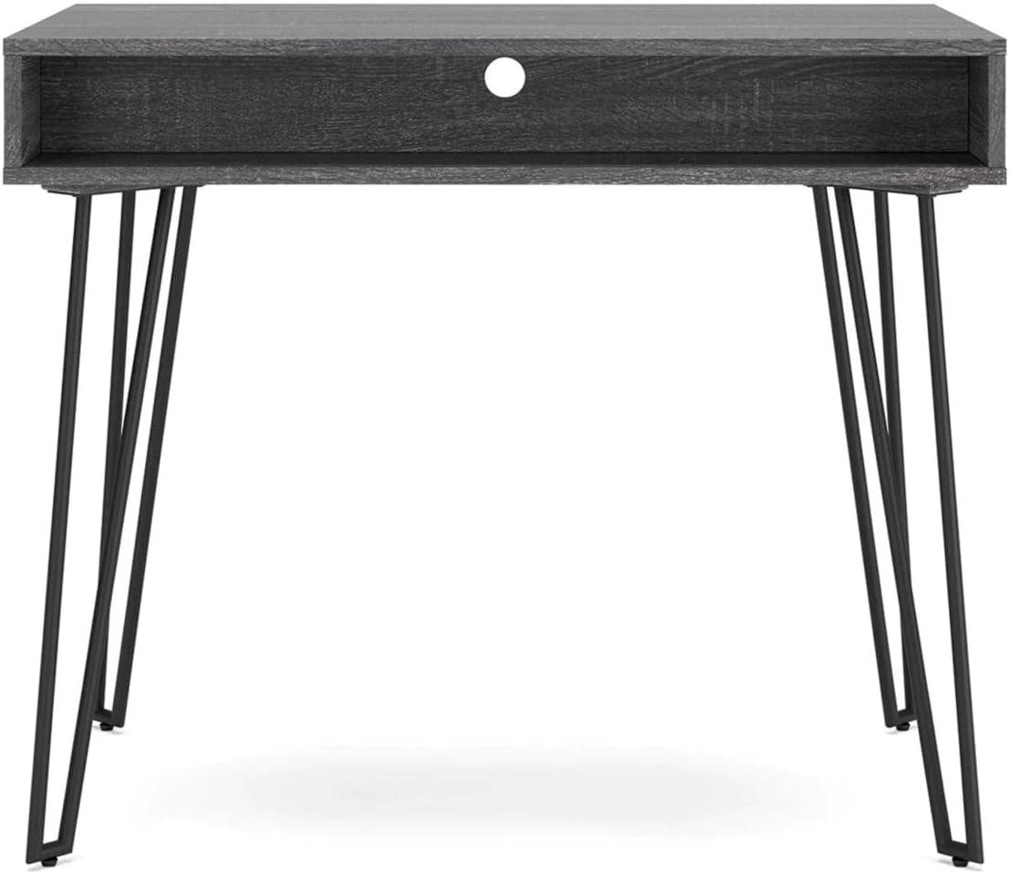 Charcoal Gray Wood Home Office Desk with Black Metal Legs