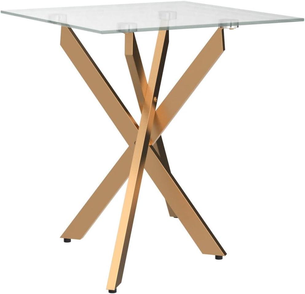 Mercer41 Modern Style Square Side Table with Tempered Glass Top and Metal Tubular Legs