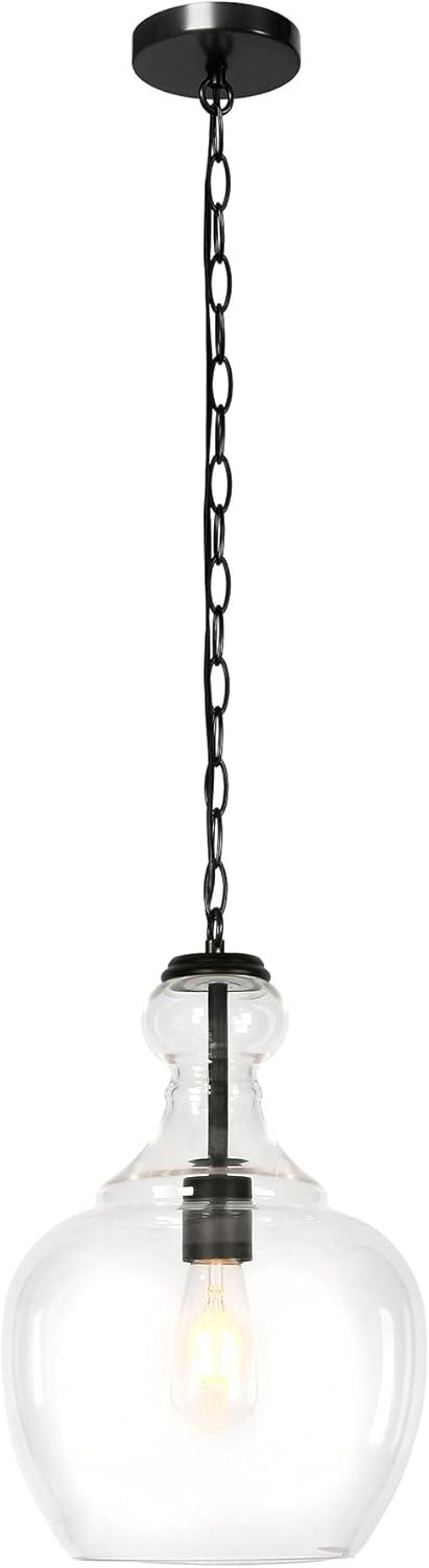 Evelyn&Zoe Verona 11" Wide Pendant with Glass Shade in Blackened Bronze/Clear