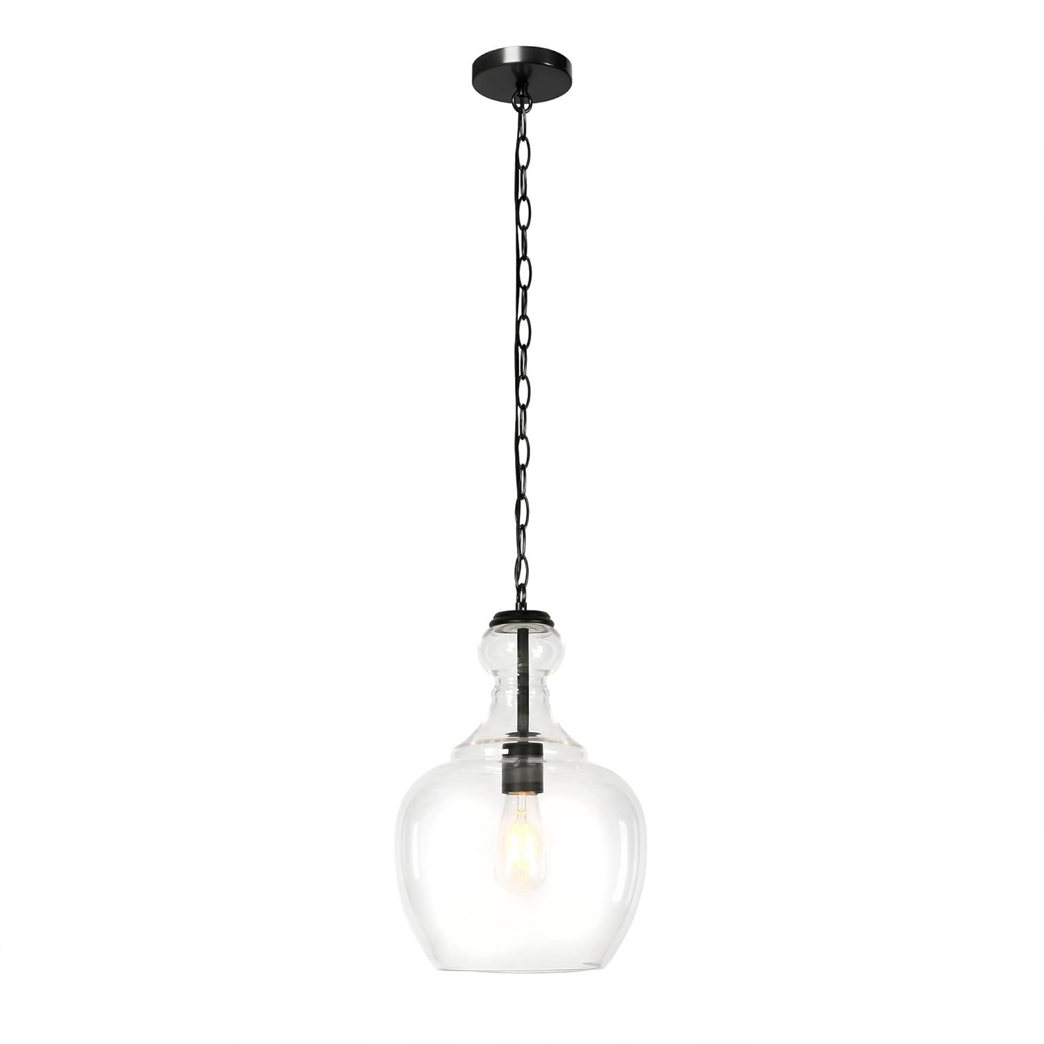 Evelyn&Zoe Verona 11" Wide Pendant with Glass Shade in Blackened Bronze/Clear