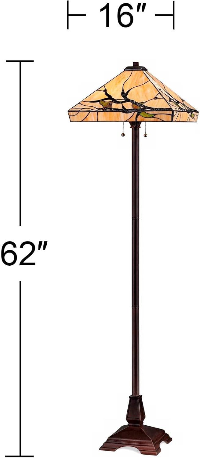 Robert Louis Tiffany Mission Floor Lamp 62" Tall Bronze Handcrafted Tiffany Style Stained Glass for Living Room Reading Bedroom (Colors May Vary)