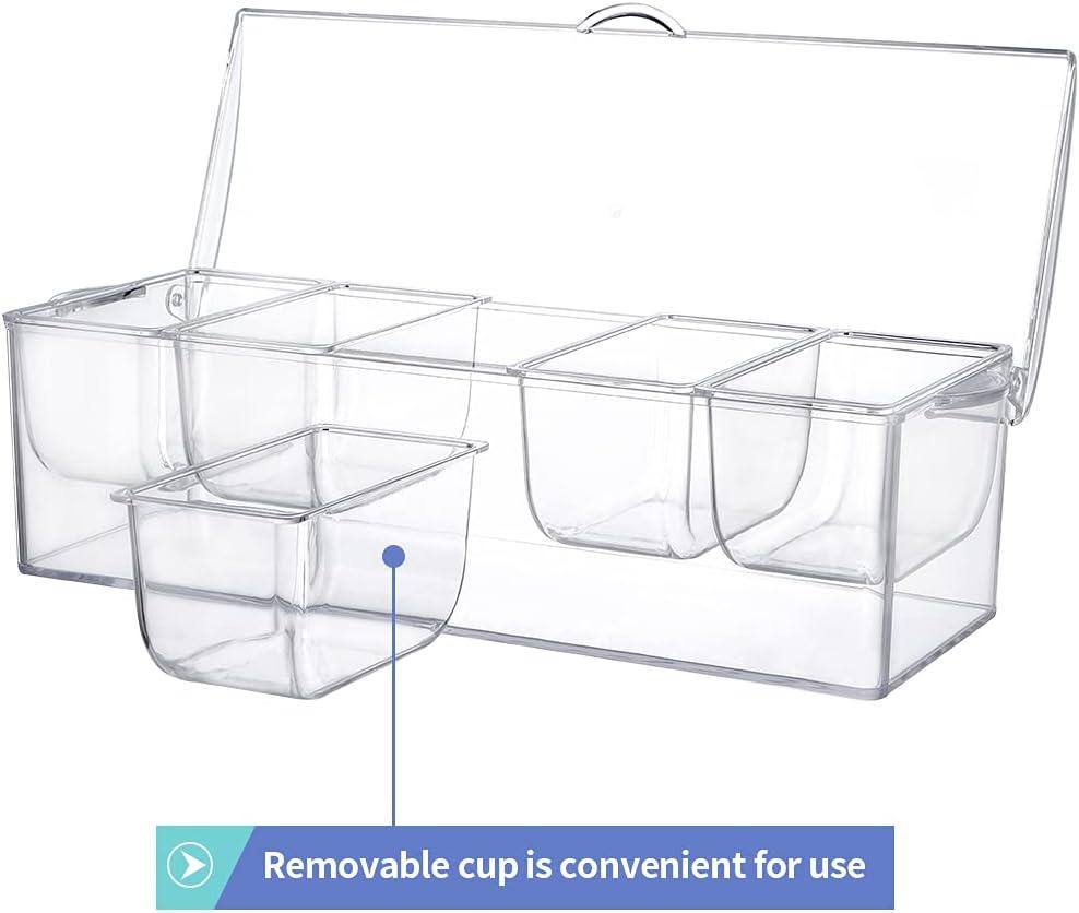 MOLIGOU Chilled Condiment Server with Lid, Chilled Condiment Tray with 5 Removable Compartments, Ice Condiment Serving Containers