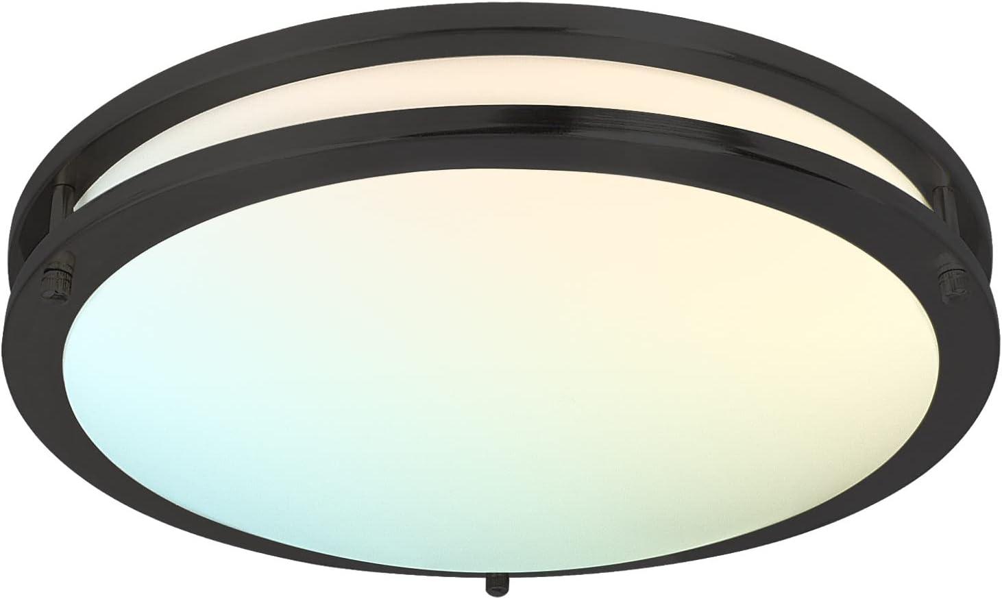 Luxrite 16 inch LED Flush Mount Ceiling Light, 5 Color Selectable 2700K-5000K, Dimmable, 24W, 1920 Lumens, ETL Listed, Matte Black