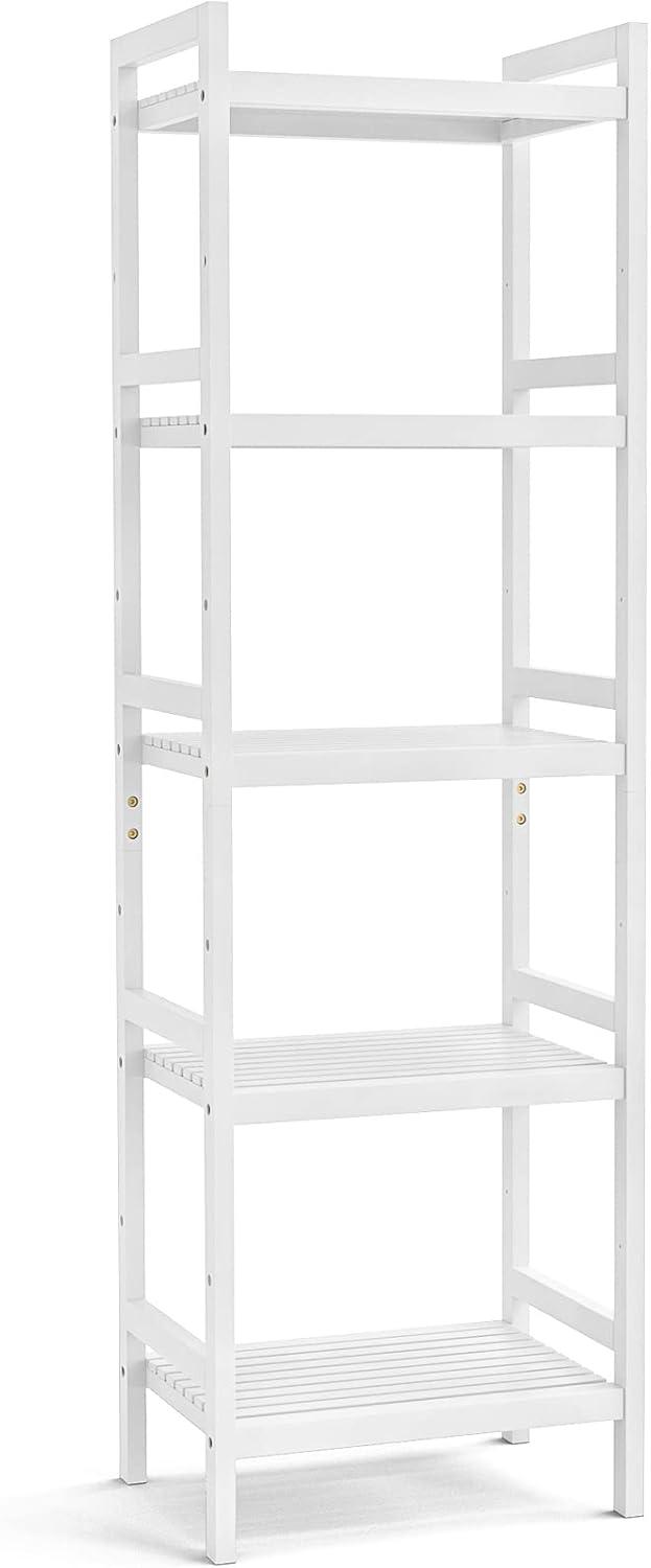 White Bamboo 5-Tier Adjustable Freestanding Bookshelf