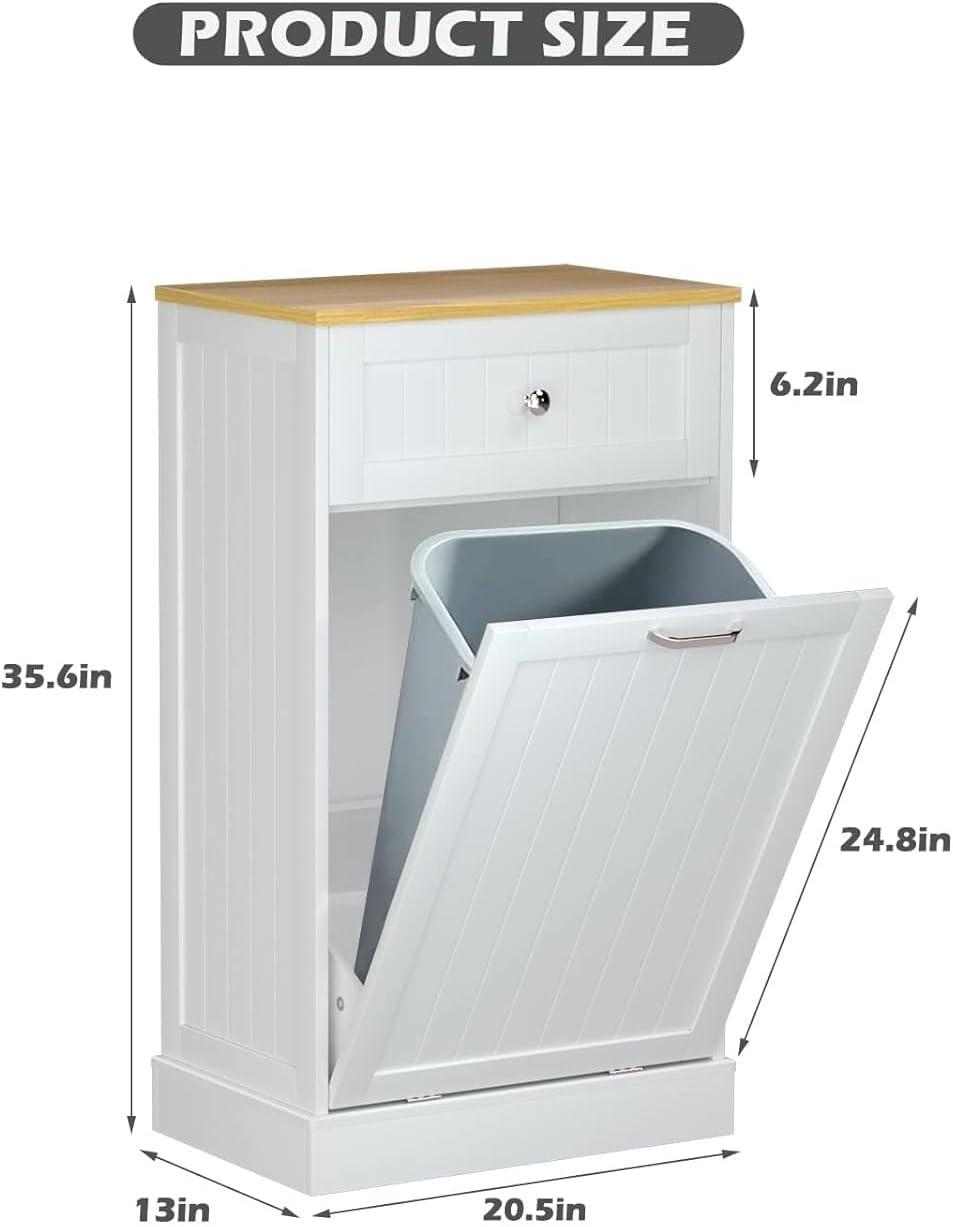 Tilt Out Trash Cabinet 10 Gallon Wooden Free Standing Laundry Sorter Cabinet,Recycling Cabinet with Hideaway Drawer,Tilt Out Trash Cabinet Can Bin Kitchen