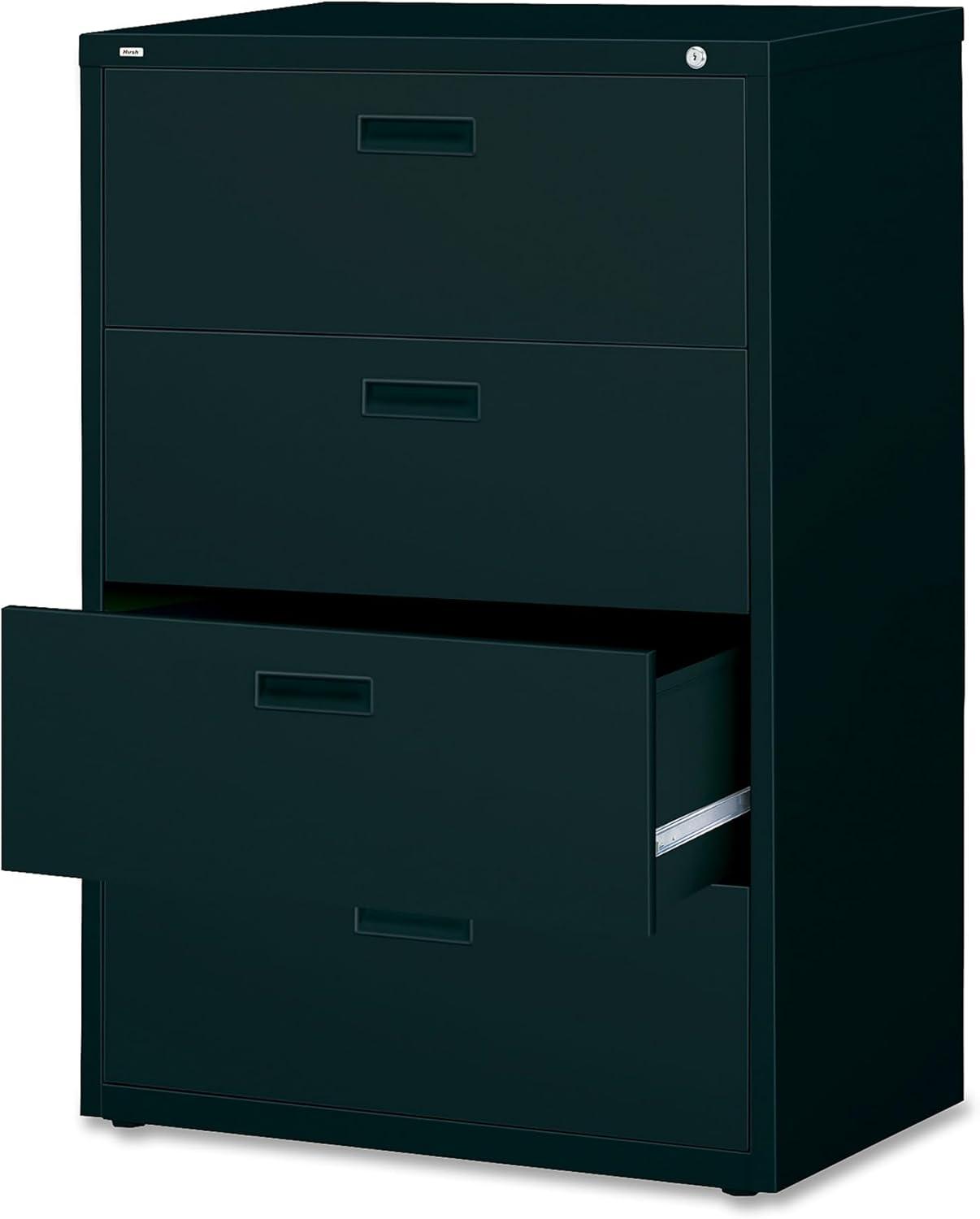 Black Steel 4-Drawer Lockable Lateral File Cabinet