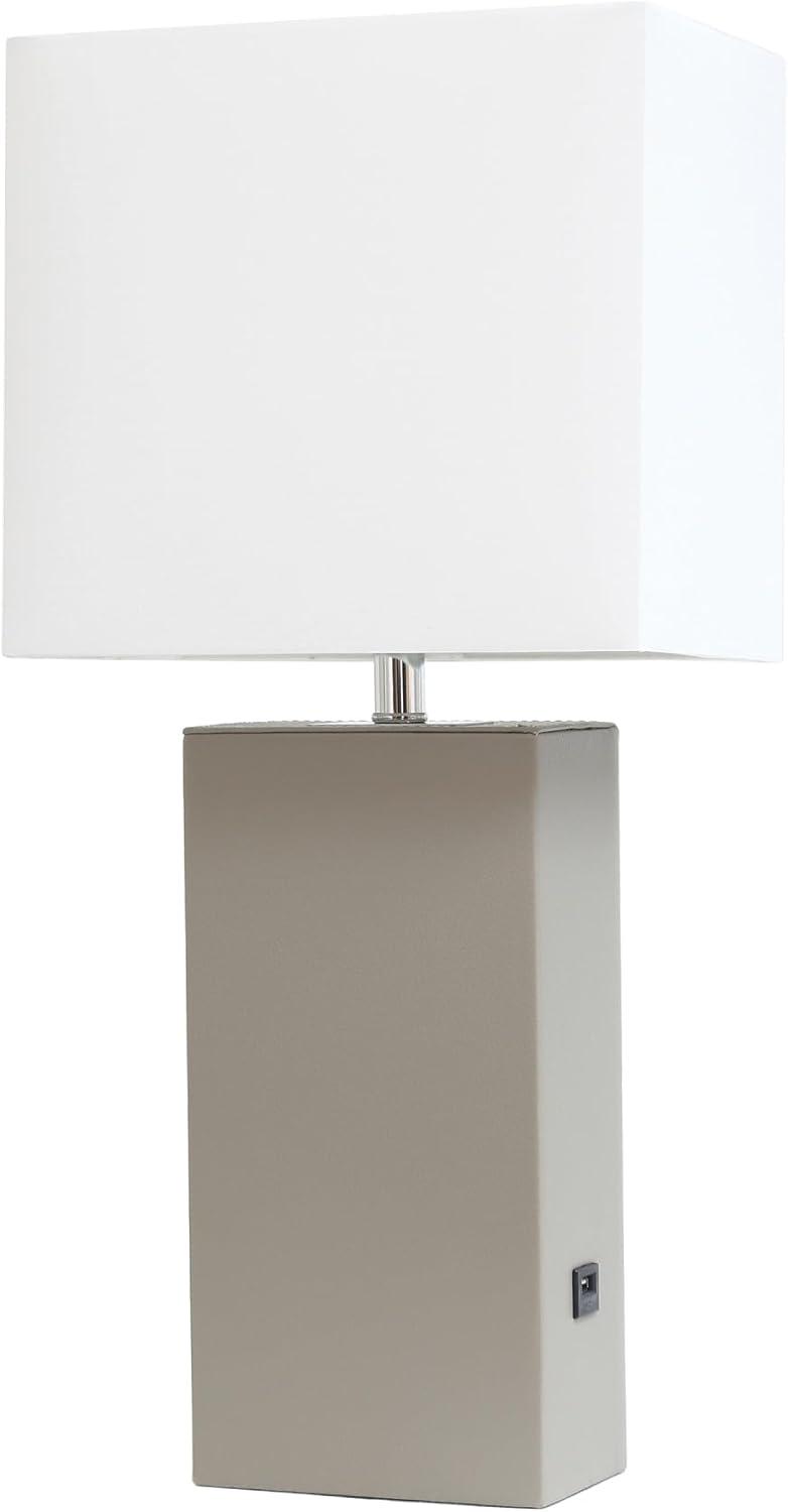 Modern Leather Table Lamp with USB and Fabric Shade - Elegant Designs