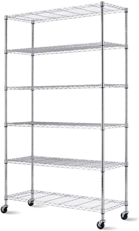 SafeRacks 6 Tiered Storage Shelves w/Heavy Duty Steel Wire Shelving Unit, Silver