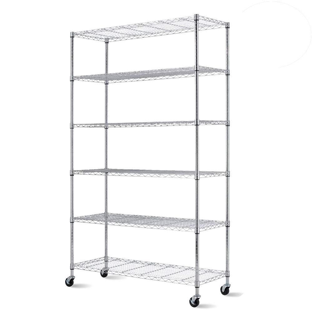 WFX Utility™ SafeRacks 6 Tiered Storage Shelves w/Heavy Duty Steel Wire Shelving Unit, Silver