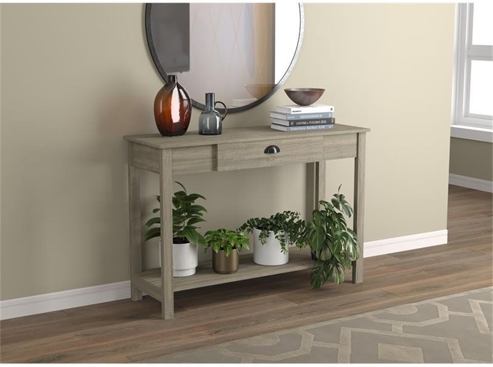 Dark Taupe 47" Wood Console Table with Drawer and Shelf