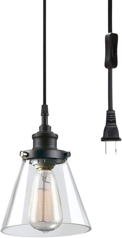 Globe Electric Jackson 1-Light Matte Black Plug-In Pendant,65580