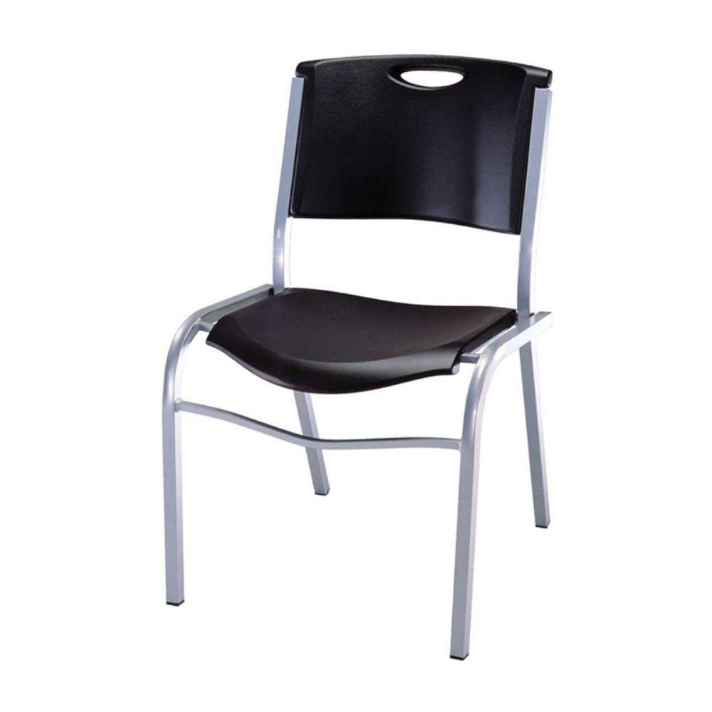 Contempo Black HDPE and Steel Stackable Chair - 14 Pack