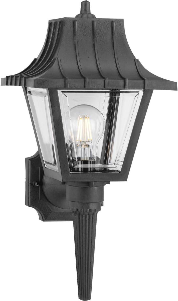 Progress Lighting Mansard 1-Light Outdoor Wall Lantern in Black with Beveled Clear Acrylic Panels