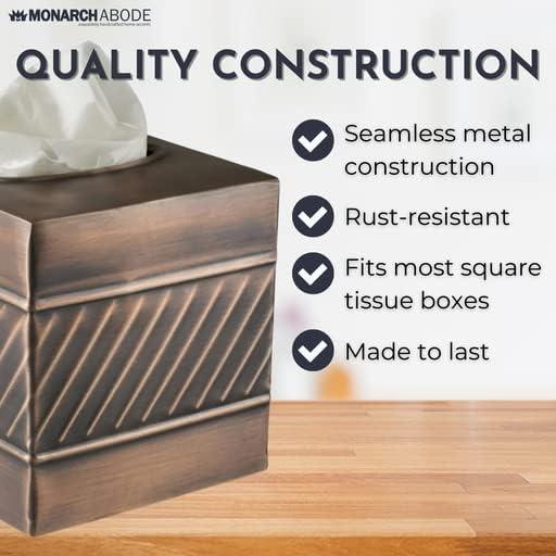 Monarch Abode Tissue Box Cover, Hand Hammered, Metal, Square Tissue Box Holder, Black