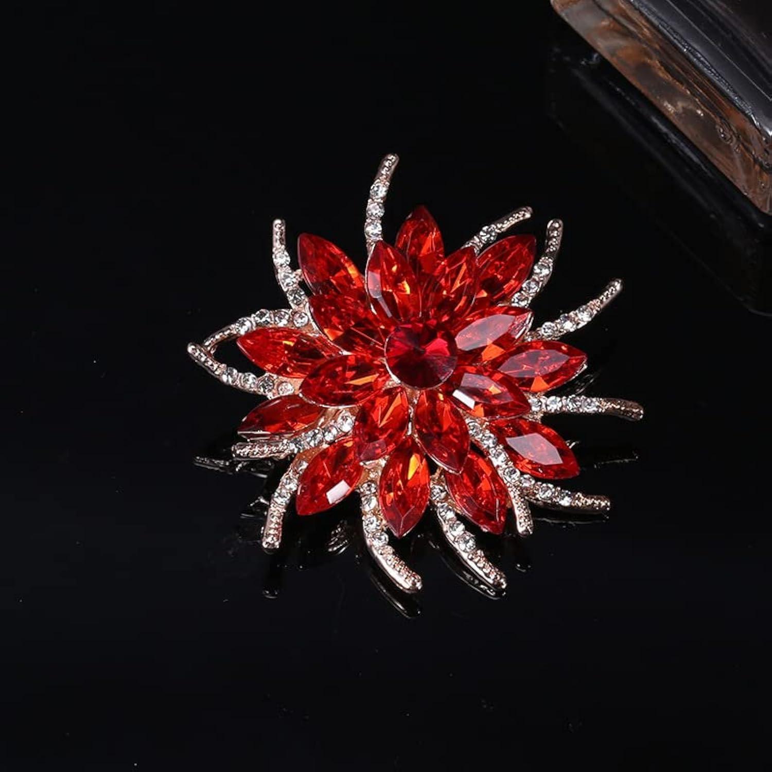 Unique Bargains Women's Rhinestone Flower Brooch Pin Red