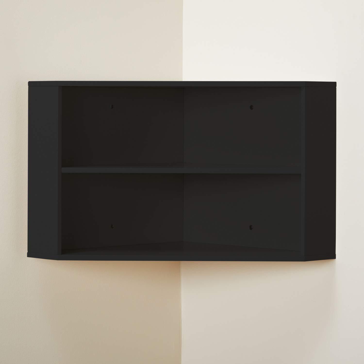 Corner Hutch - Black - Buylateral: MDF Laminated, Mid-Century Modern, Fixed Shelves