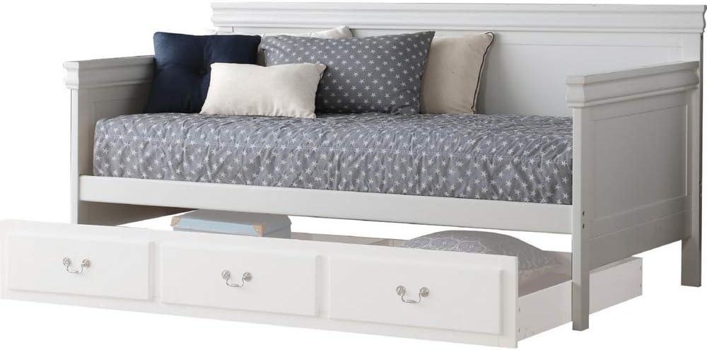 Transitional Wooden Day Bed with Beveled Edges, White- Saltoro Sherpi