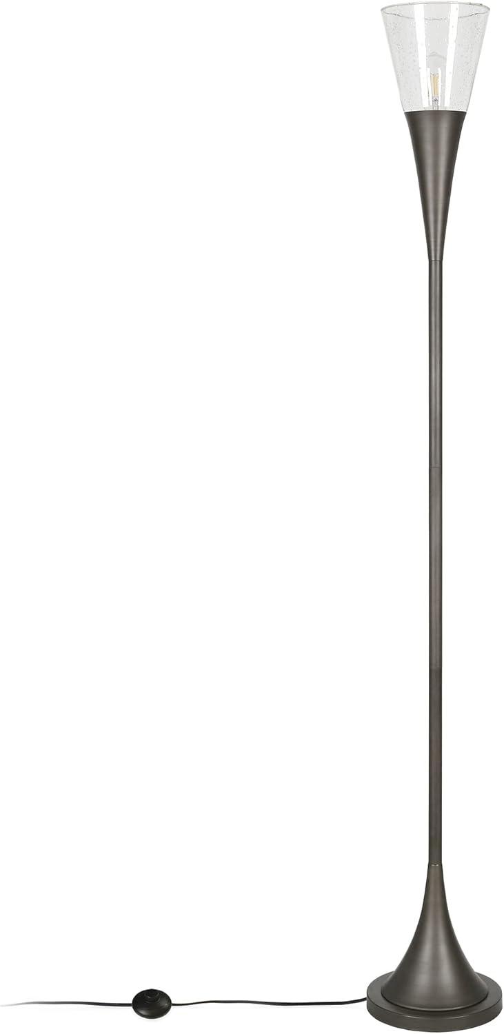 Moura Torchiere Floor Lamp with Glass Shade in Aged Steel/Seeded