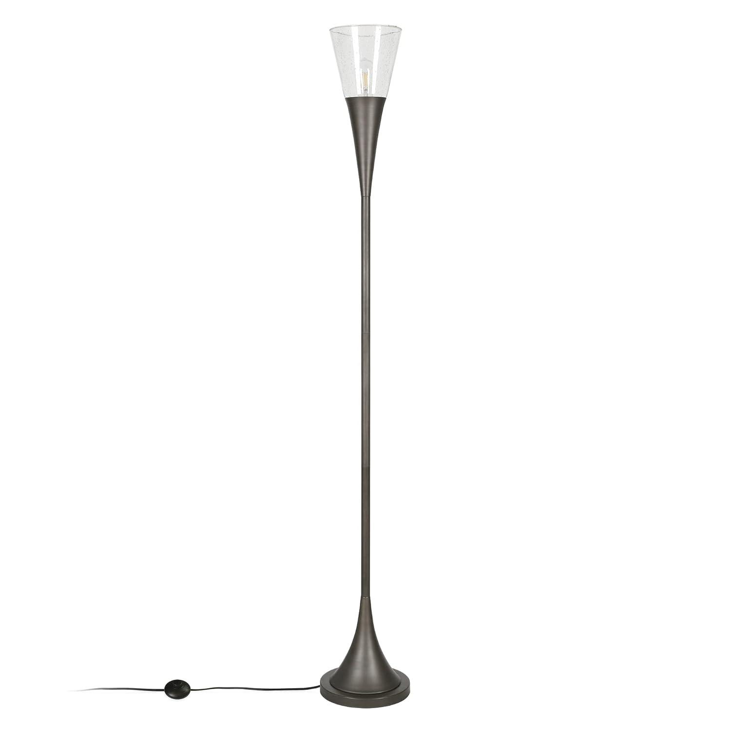 Moura Torchiere Floor Lamp with Glass Shade in Aged Steel/Seeded
