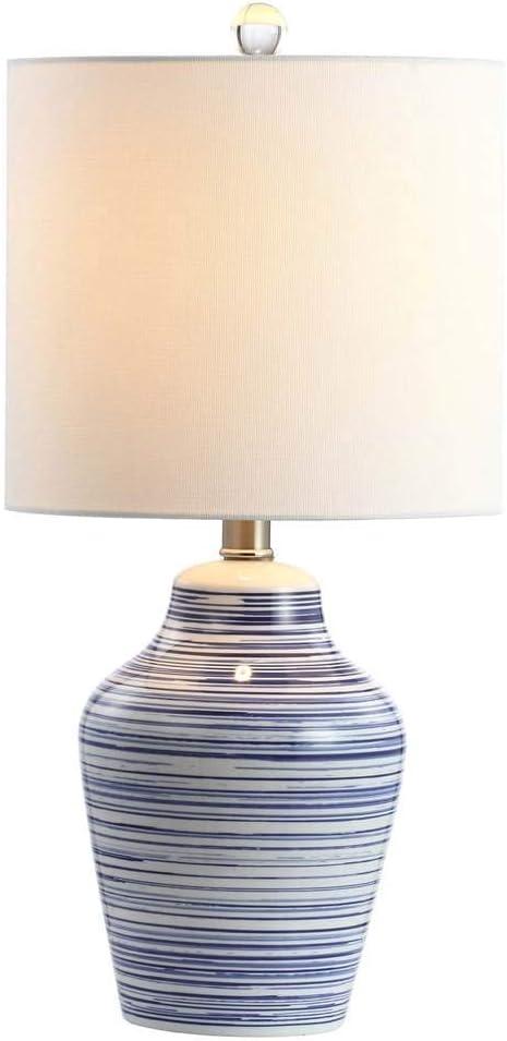 Maxton White and Blue Ceramic Table Lamp Set with Cotton Shade