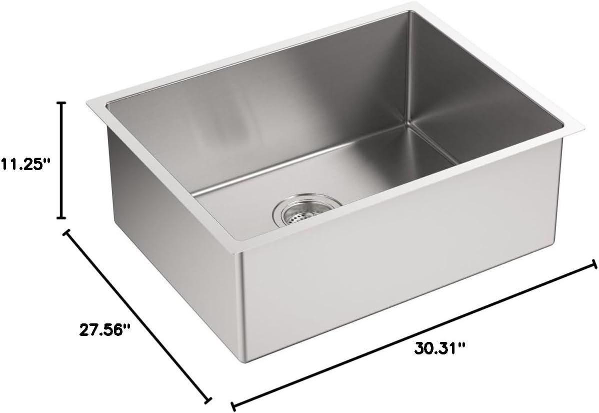 Strive® 24" L x 18-1/4" W x 9-5/16" Under-Mount Single Bowl Kitchen Sink with Basin Rack