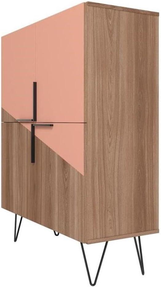 43.7" Beekman Low Cabinet Brown/Pink - Manhattan Comfort: Metal Legs, 4 Shelves, Accent Furniture